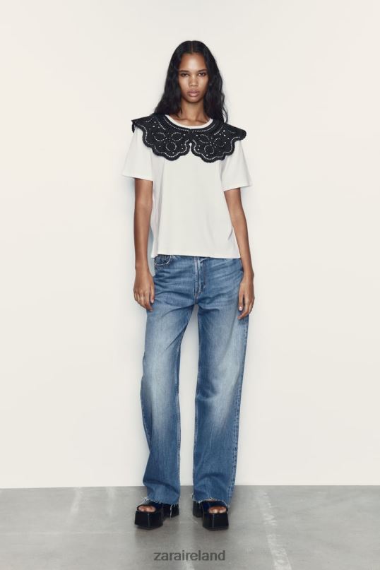 Zara Embroidered Collar Top Women 462J0463 White Clothing