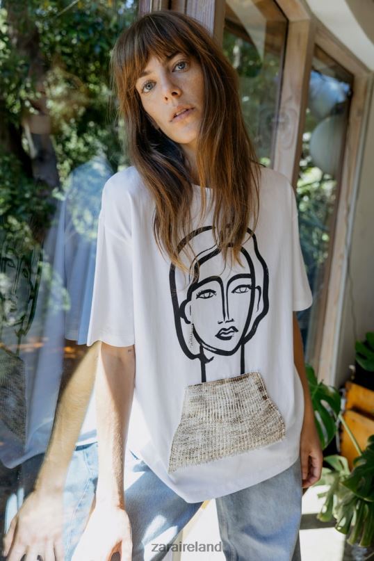 Zara Jewel T-Shirt Women 462J0464 White Clothing