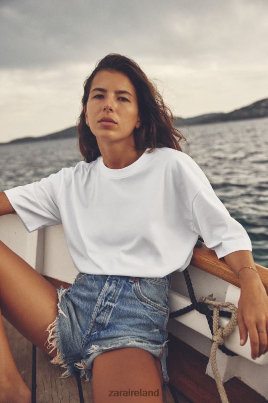 Zara Oversized Cotton T-Shirt Women 462J0470 White Clothing