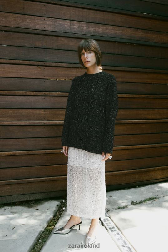 Zara Oversized Metallic Thread Sweatshirt Women 462J0465 Black Clothing